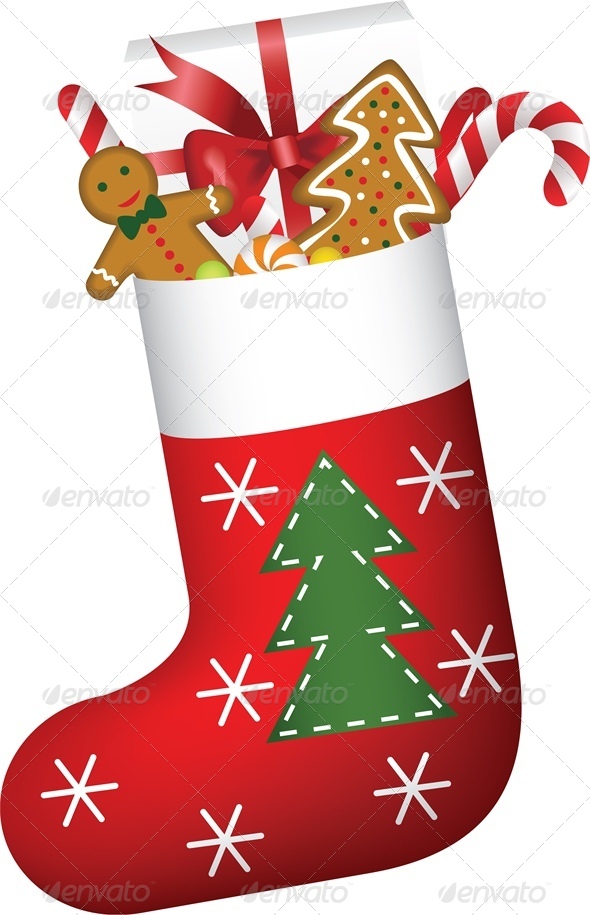Christmas Stocking Full of Gifts and Cookies