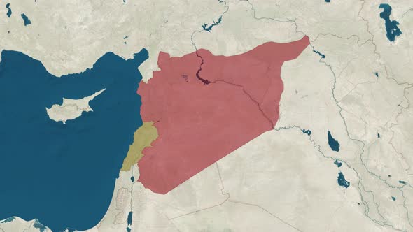 Zoom in to the Map of Syria and Lebanon with Text Textless