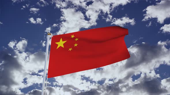 China Flag With Sky 4k