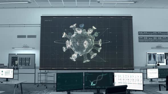 Computer System is examining the dangerous covid disease cells for medical study alt