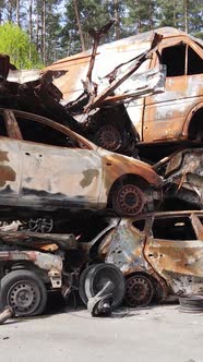 Vertical Video of Destroyed Cars in the City of Irpin Ukraine