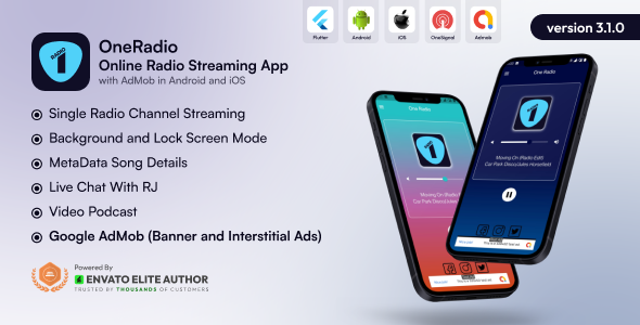 OneRadio - Online Radio Streaming App with AdMob in Android and iOS