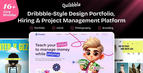 Quibbble – Dribbble-Style Design Portfolio, Hiring & Project Management Platform (16+ Core Modules)