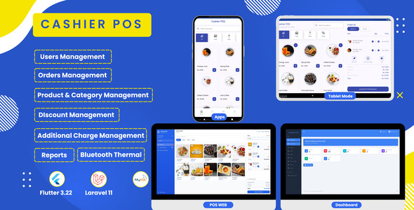 Cashier POS - Flutter & Laravel Solution with Point Of Sales Responsive Smartphone and Tablet