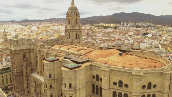 Aerial view of Malaga cathedral and city center, Spain.