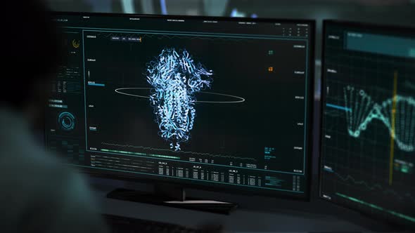 Doctor Analyzing Spike Protein Structure of Covid-19. Infected Patient. UI