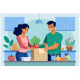 Happy Couple Preparing Food Together in Modern Kitchen - GraphicRiver Item for Sale