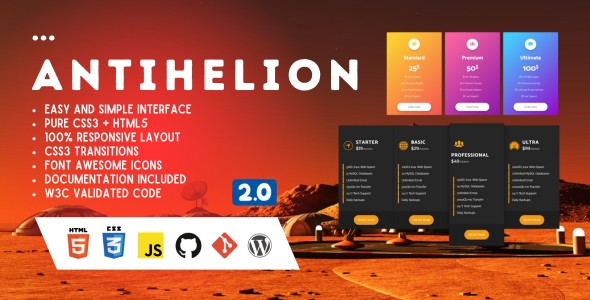 Antihelion - Responsive Web Pricing Tables Grids