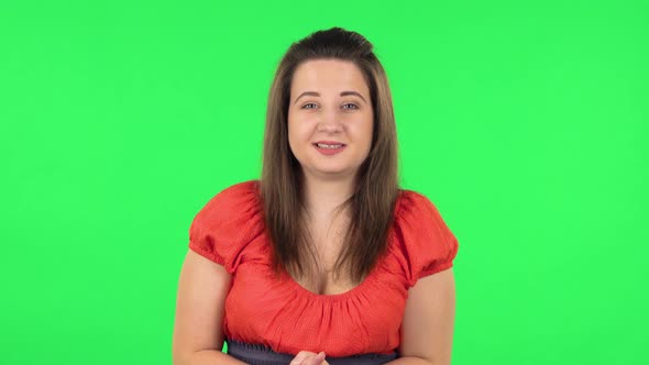 Portrait of Cute Girl Worrying in Expectation Then Disappointed and Upset. Green Screen