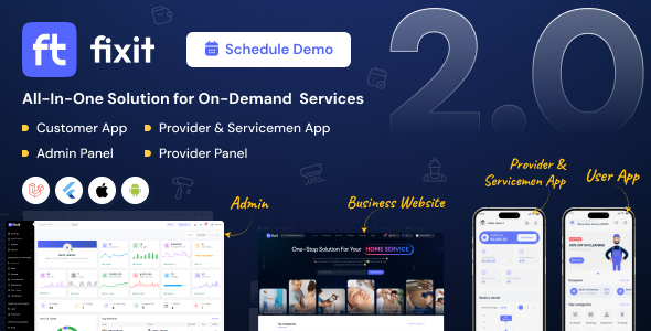 Fixit | Multi Vendor On Demand, Handyman, Home service Flutter App with Admin Complete Solution