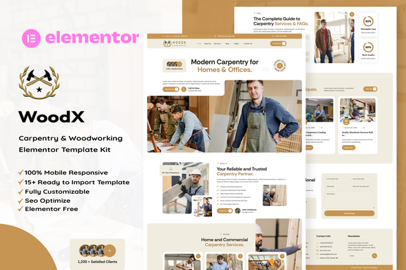 Woodx - Carpentry & Woodworking Elementor Template Kit