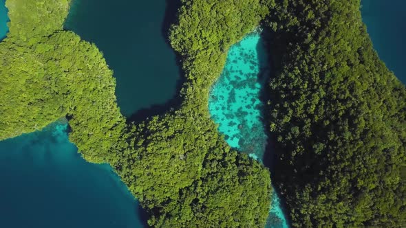 Aerial Footage of a Limestone Islands in Rock Islands Palau