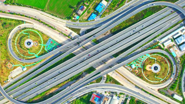 4K : Aerial view shot of fast moving Highway road
