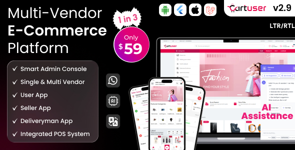 CartUser Multi-Vendor E-commerce - Complete eCommerce Mobile App, Web, Admin and Seller Panel