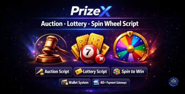 PrizeX – All-in-One Auction, Lottery & Mystery Box Platform (PHP, Wallet, Multi-Vendor, 40+ Gateways