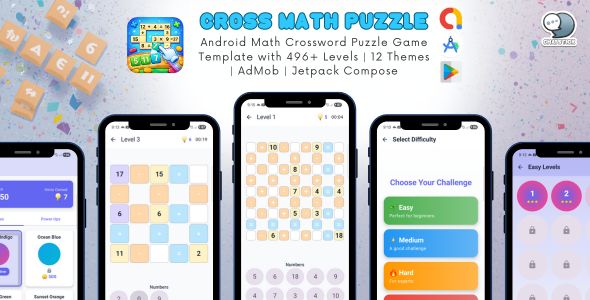 Cross Math Puzzle - Android Math Crossword Puzzle Game Template with AdMob