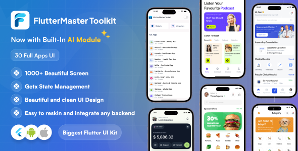 Flutter Master Toolkit - The Biggest Flutter UI Kit with AI Modules