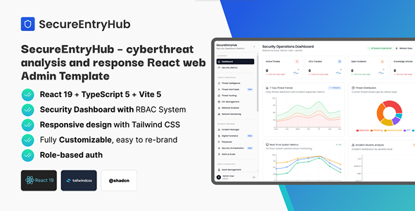 SecureEntryHub - Cybersecurity Dashboard & Threat Intel Frontend React Admin Template