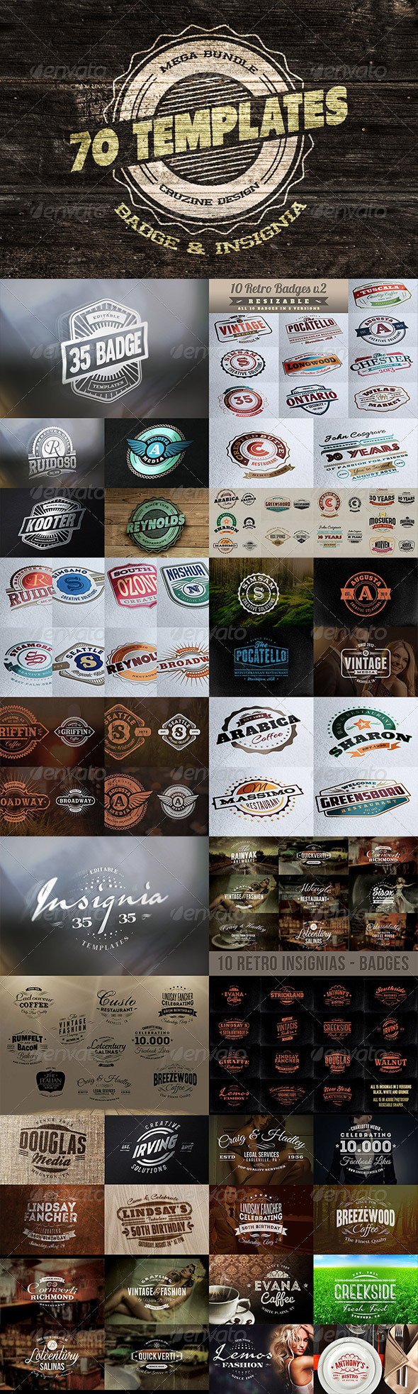 Graphics: Badge Banners Bundle Creative Deal Discount Element Elements Fonts Grunge Insignia Logos Ornament Ornaments Overlay Patterns Presentation Resizable Retro Sale Shape Sign Sticker Template Templates Typography Unique Vector Vintage