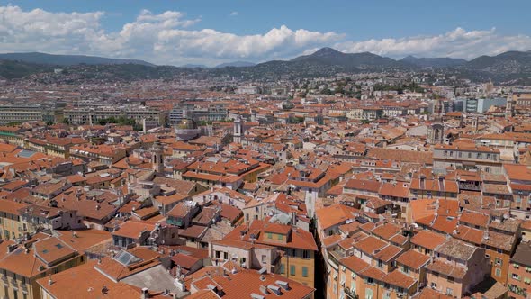 Flying over the old town of Nice, Cote d'Azur, France