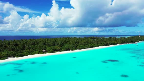 Aerial drone view panorama of luxury bay beach holiday by transparent water with clean sand backgrou