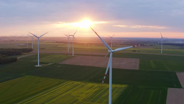 Wind Farm At Sunset