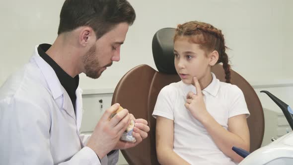 A Smart Doctor Tells a Little Girl About the Structure of the Human Jaw