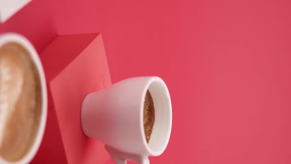 Vertical video: set of coffee in white cups