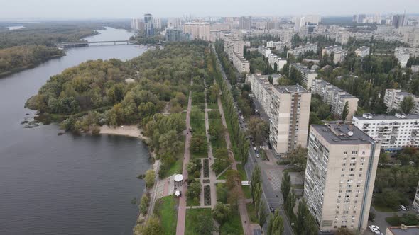 Dnipro River Near Kyiv City, Ukraine Aerial View. Dnieper, Kiev