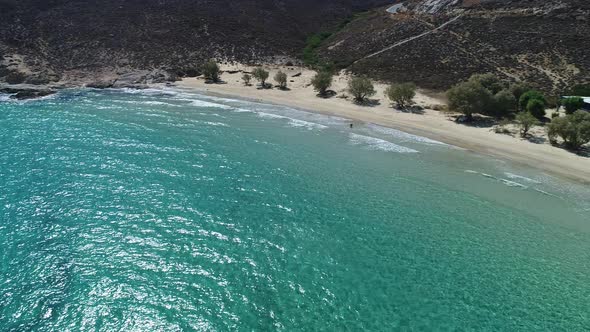 Psili Ammos beach on the Island of Serifos in the Cyclades in Greece seen fro