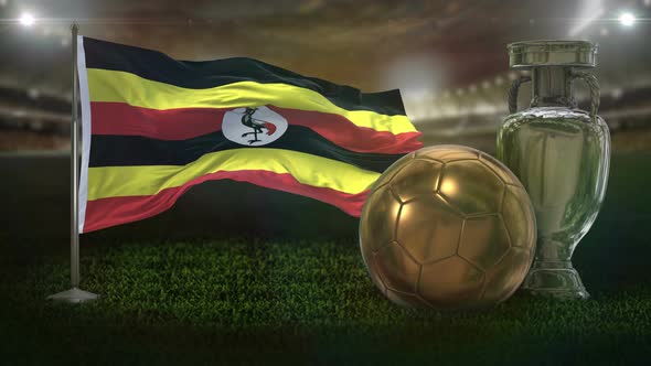 Uganda Flag With Football And Cup Background Loop 4K