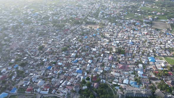 Aerial View of Houses Near the Coast in Zanzibar Tanzania Slow Motion