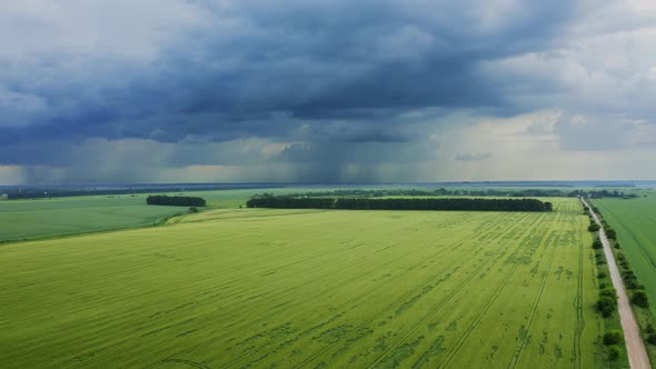 Aerial View Of The Thundercloud Above The Field