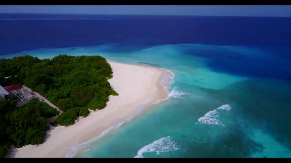 Aerial top view tourism of beautiful lagoon beach adventure by blue water and white sandy background