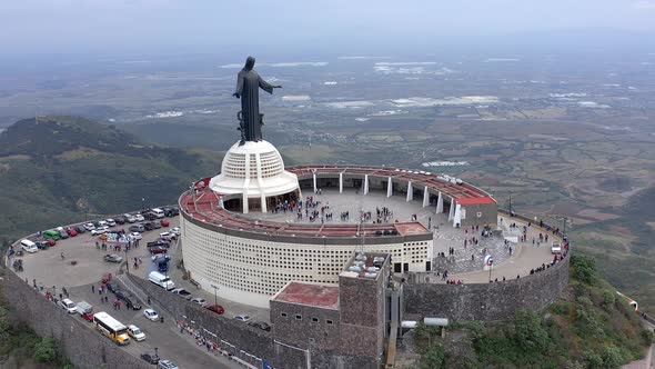 Aerial: Cristo Rey, redeemer, drone, Guanajuato Mexico, drone view