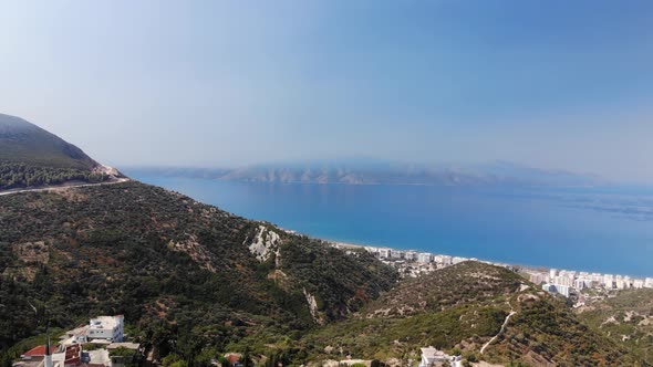 Kanine Castle. Airal View of Vlera City, Adriatic Sea and Peninsula Karaburun. Albania