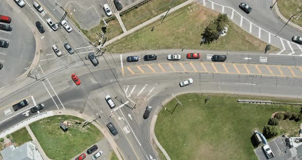 Major Asphalt Road with Multiple Lanes with a Traffic Light a Pedestrian Crossing Seen From Aerial