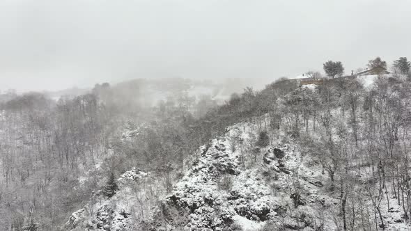 Traditional Mountain Remote Cabins and Houses in Winter Highlands