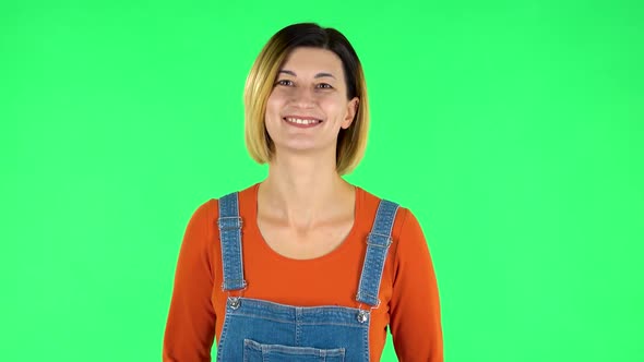 Female Bursting with Laughter Being in Positive. Green Screen