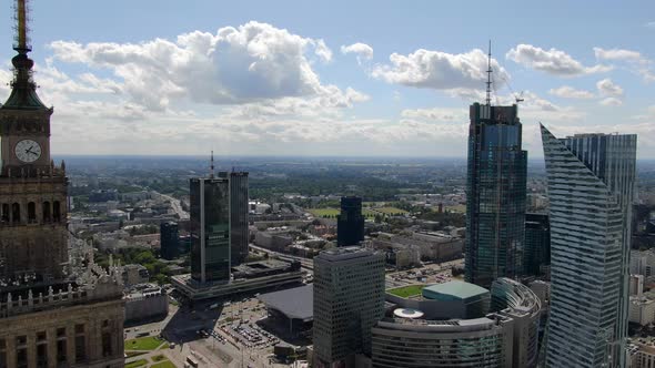 Aerial view of Warsaw city center, capital of  Poland, Europe