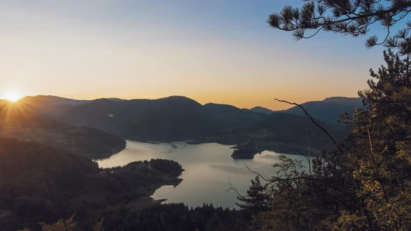 Sunset Time Lapse On Lake. Wide-angle shot