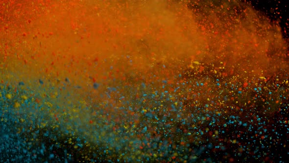 Super Slowmotion Shot of Side Color Powder Explosion Isolated on Black Background at 1000Fps