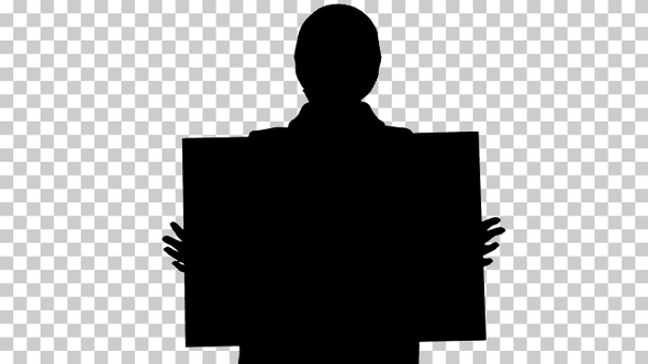 Silhouette Woman holding blank board, Alpha Channel
