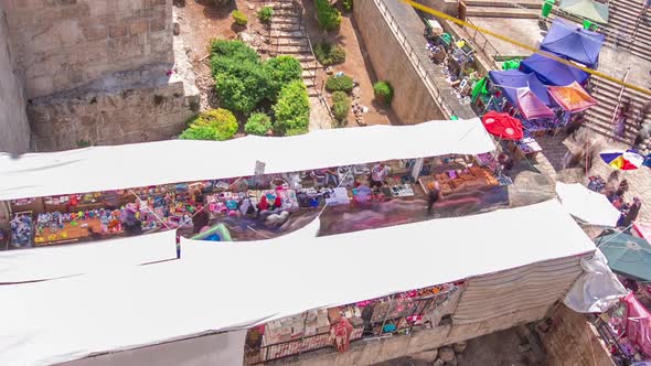 Aerial View From Damascus Gate or Shechem Gate Timelapse One of the Gates to the Old City of