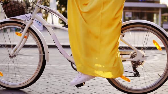 Closeup View of a White City Bicycle's Wheels Spinning