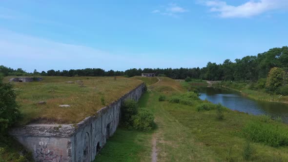 Ruins of the Southern Forts Liepaja War Port, Latvia Old South Forts Baltic Sea. 4K Video