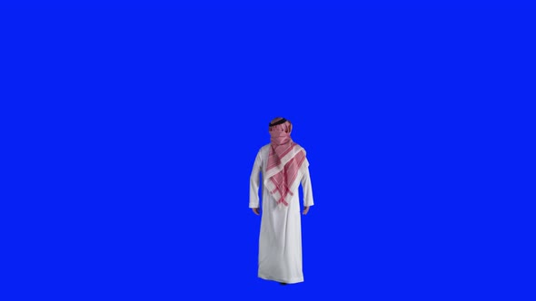 Arab Saudi man walking - back view -  green and blue screen
