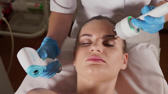 Woman with Closed Eyes Getting Rflifting in a Beauty Salon