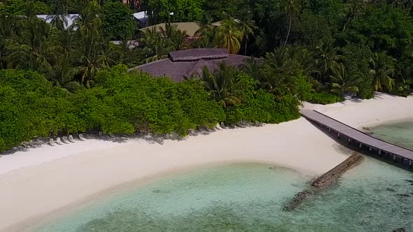 Aerial drone travel of resort beach by sea and sand background