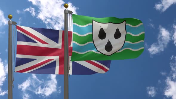 United Kingdom Flag Vs Worcestershire City Flag On Flagpole